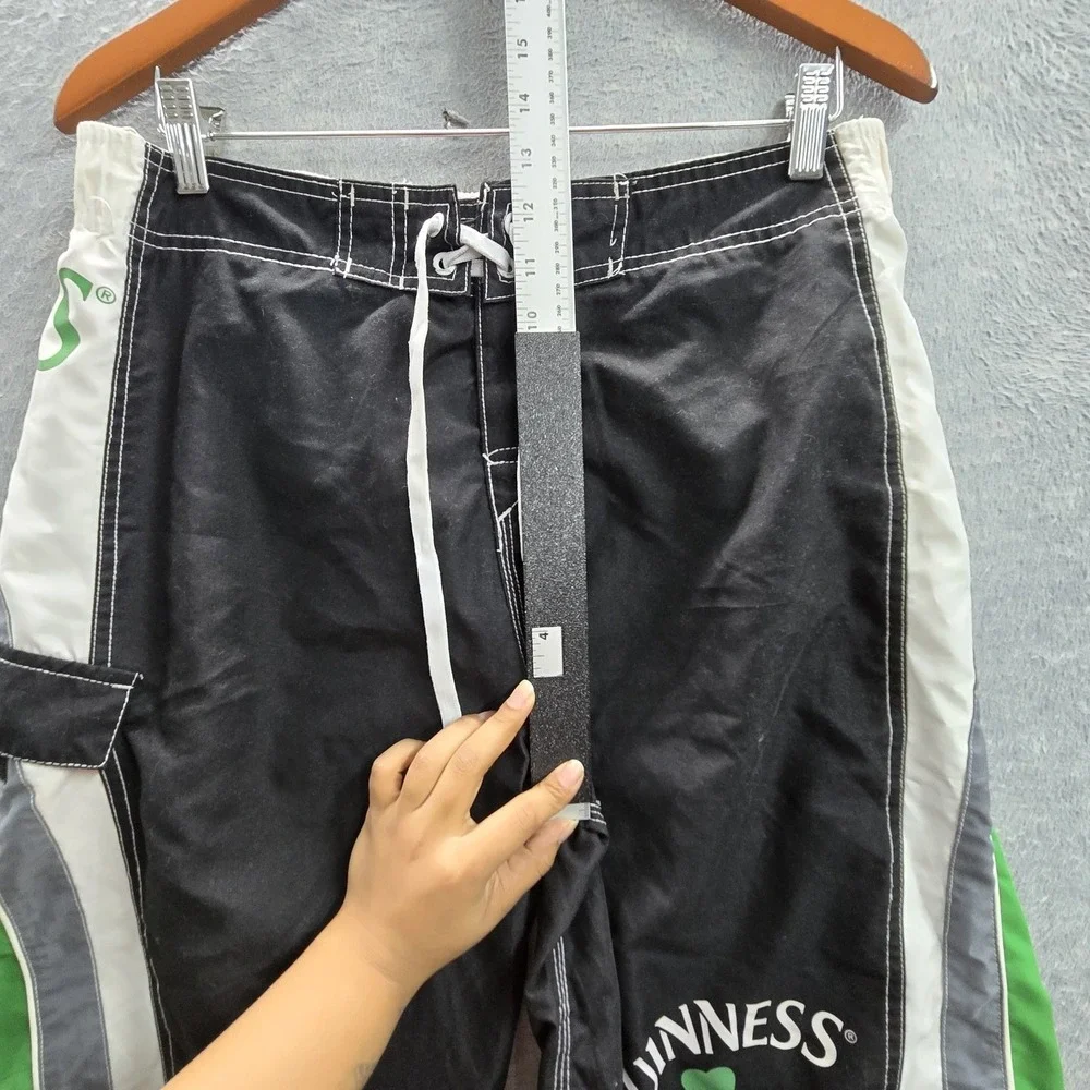 Guinness Men Shorts 32 Black‎ Cargo Colorblock Swimwear Shamrock Board Shorts